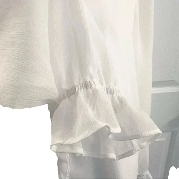 Tommy Hilfiger Sheer White Ruffle Blouse Size L - Picture 3 of 9